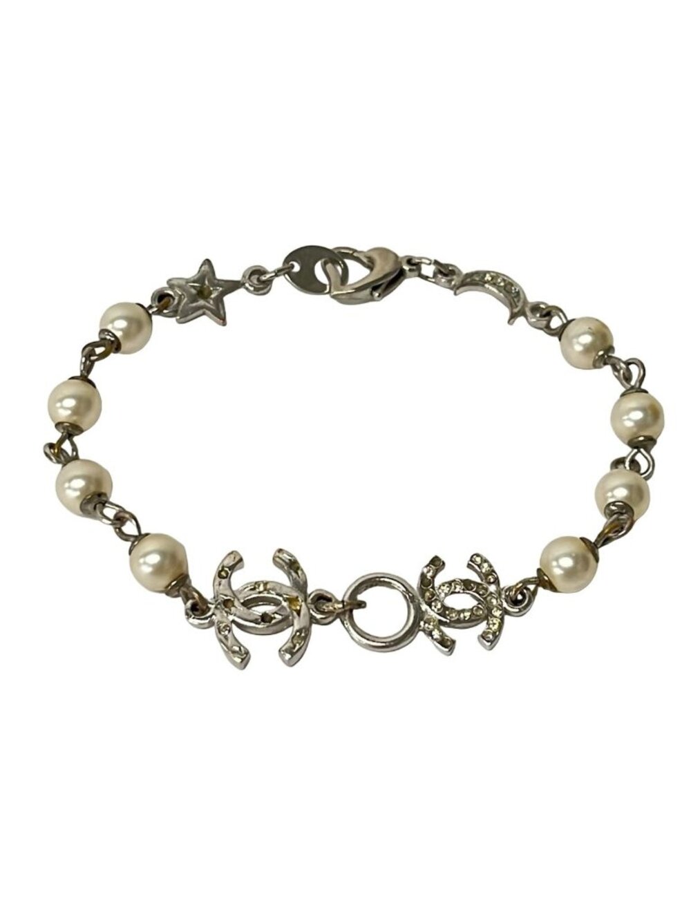 Chanel Bracelet Silver Ivory CC Logo